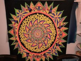 Psychedelic Wandtuch / Goa Tuch / Leuchtend / 2,2x2,2m