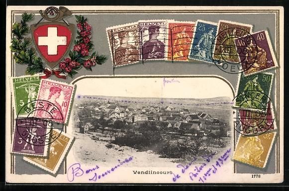 Cartoline postali: Vendlincourt, Ortsansicht aus der Vogels – Usato da Berlin venduto da bartko-reher