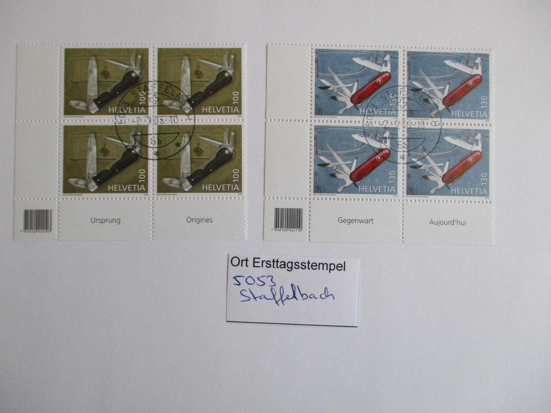 Tutti i francobolli: Viererblock mit Ort Ersttagsstempel 5053 Staffelbach – Usato da Langnau b. Reiden venduto da Aktuell88