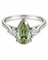14k Ring WG & 2.30 tcw Birne Fancy Intense Green Lab Diamant