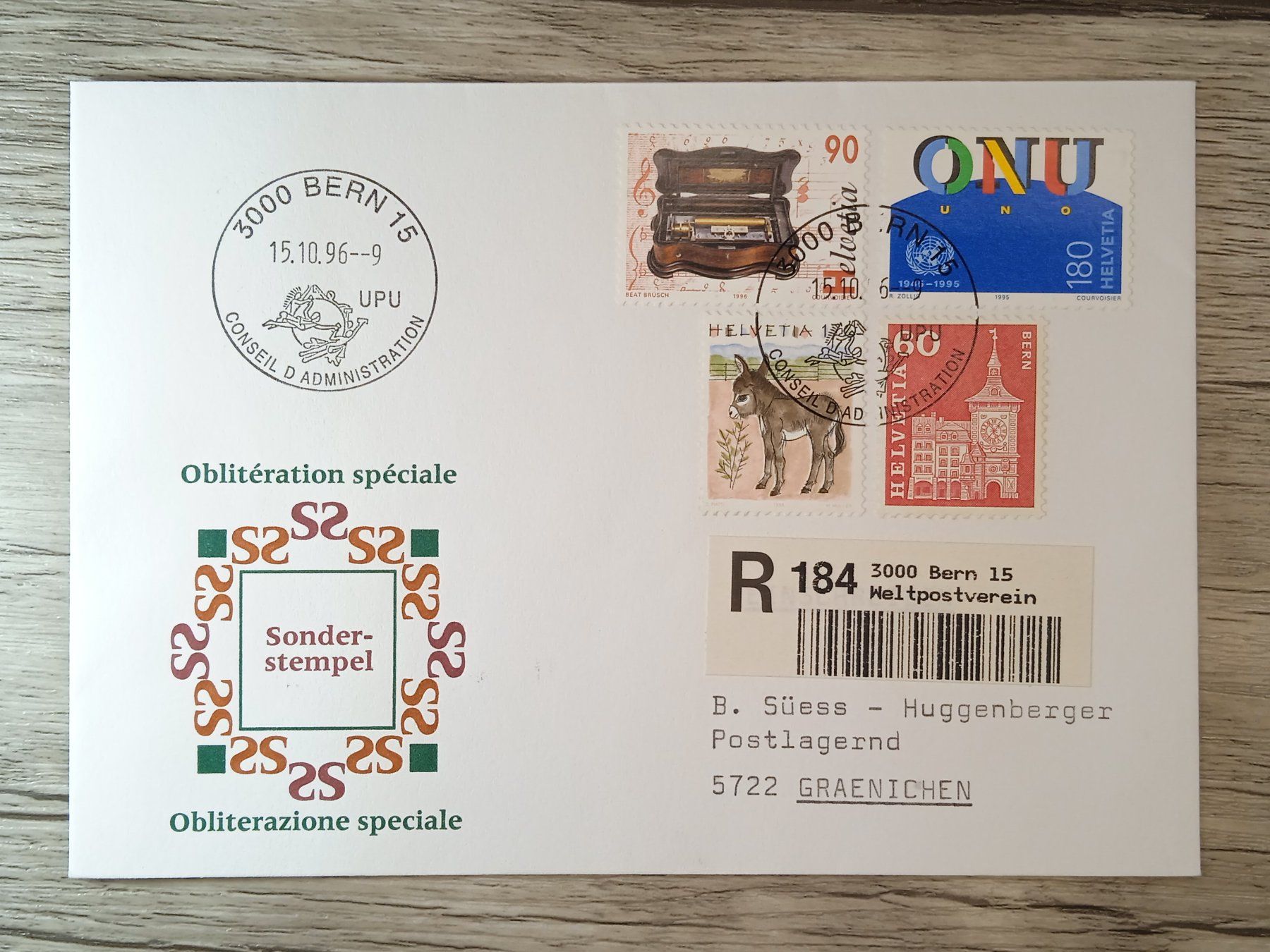 Tutti i francobolli: TR51 Enveloppe + Timbre Suisse 1996 – Usato da Cousset venduto da Patrick_Collections