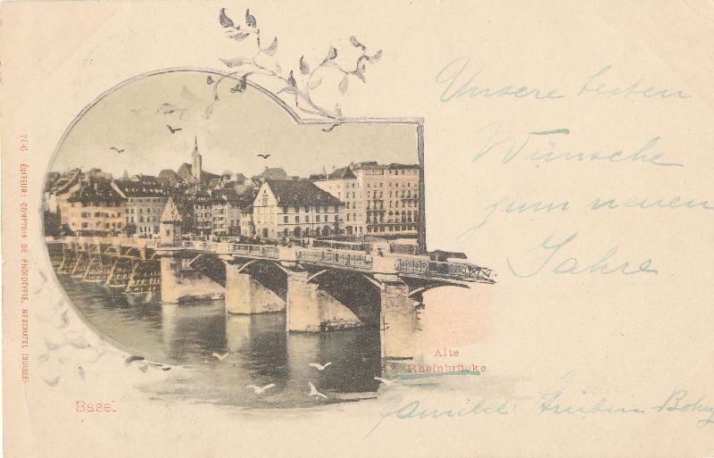 Cartoline postali: Basel - alte Rheinbrücke + 1898 – Usato da Emmenbrücke venduto da teestube
