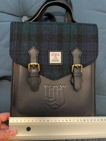 Harris Tweed Rucksack dunkelblau Leder Tartan guter Zustand