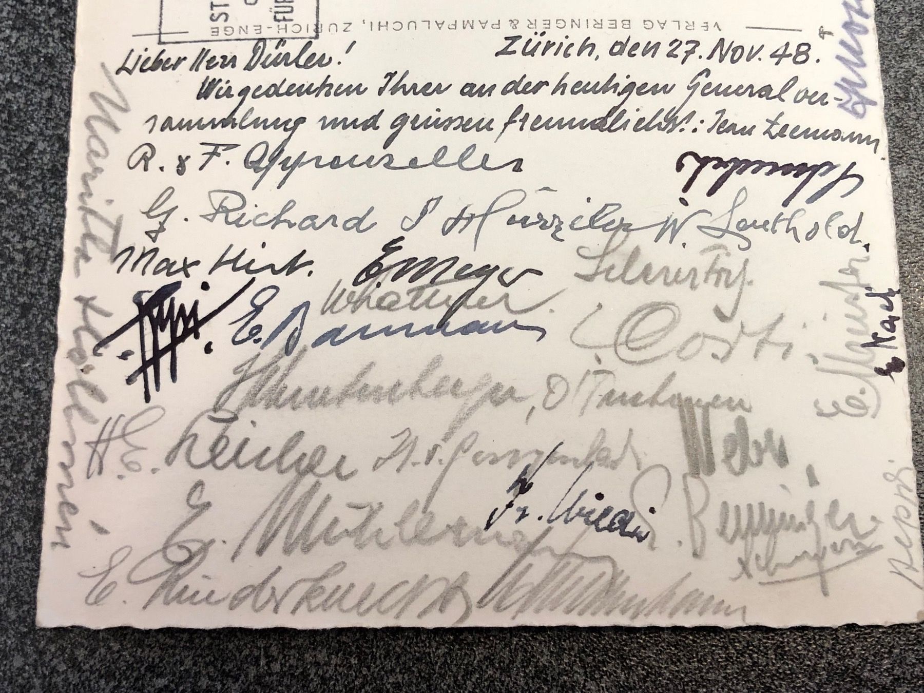 Autografi: Gesellschaft Schweiz-UNO Generalversammlung 27.11.1948 – Usato da Lufingen venduto da philatelieshop 1