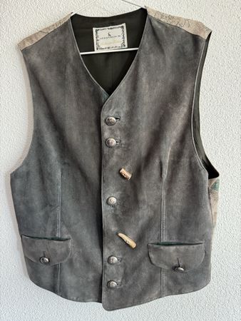 Trachtenweste Steinbock Tirol Wildleder grau Unikat Gr. L-XL