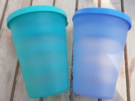 Tupperware 2 verres gobelets avec couvercles, bleu et vert