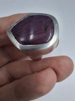 Vintage Brutalist Silber 925 Ring mit roher Rubin Scheibe