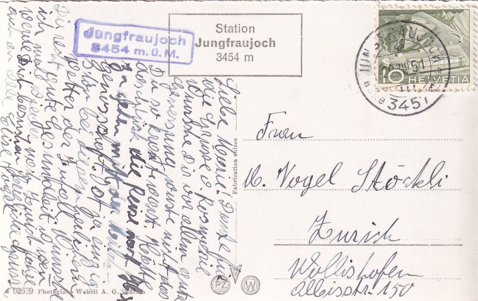 Cartoline postali: Jungfraujoch /bc – Usato da Hombrechtikon venduto da Rudolf07 1