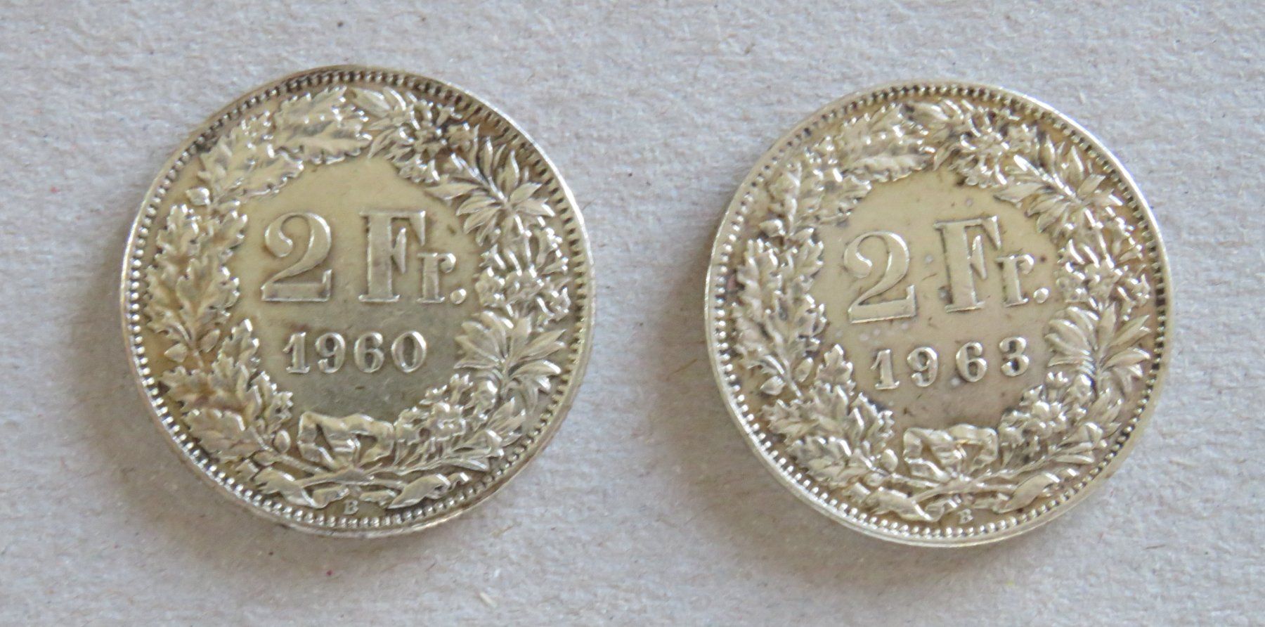 Tutti le monete: 2 x Fr. 2.-  1960 und 1963, Silber – Usato da Kreuzlingen venduto da Koi4