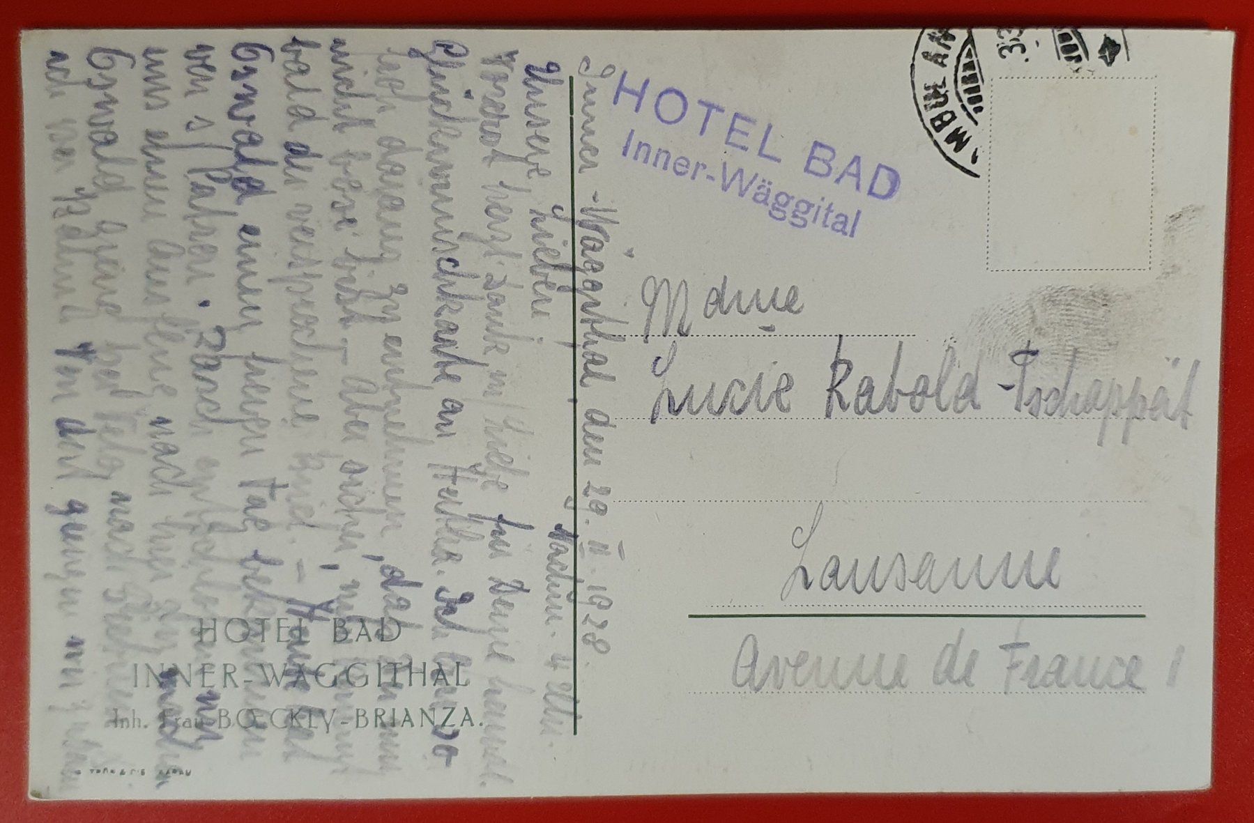 Ansichtskarten: Inner-Wäggithal 1928 - Hotel Bad – Gebraucht aus Kreuzlingen von Rschweiz1 1