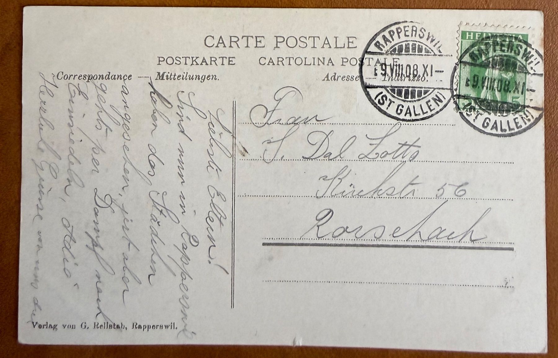 Ansichtskarten: Rapperswil - Schloss 1908 – Gebraucht aus Lutry von Ediego 1