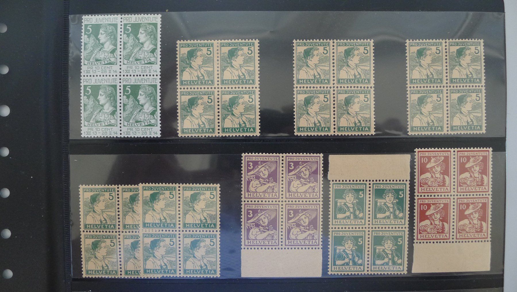 Alle Briefmarken: 1913-1963, PJ-Viererblock-Sammlung postfrisch **, K: 5000.- – Gebraucht aus Sursee von Luzernerraute 1