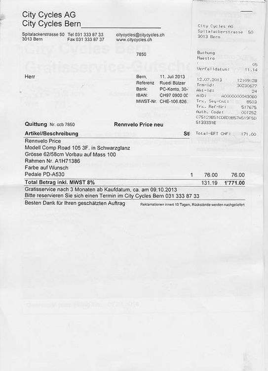 Price Biciclette: Rennvelo Price, 62/58 cm, für ca. 1,90 Meter – Usato da Meikirch venduto da tl 1