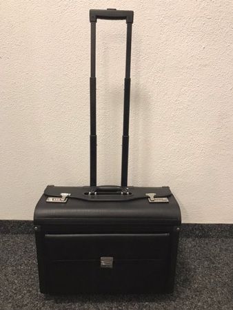 Pilotenkoffer Trolley Bordkoffer schwarz mit Teleskopstange