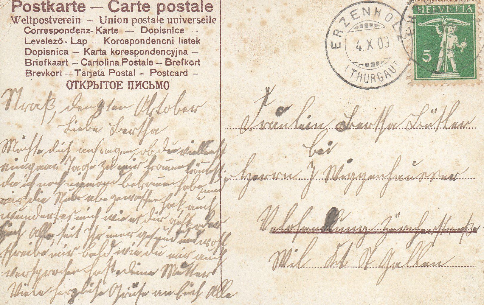 Cartoline postali: 4.10.1909 Postkarte Tellknabe 119 Type 1 – Usato da Spreitenbach venduto da Mustang_1105