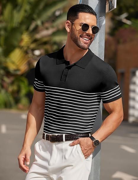 Polo-Shirts: Herren Strick Poloshirt gestreift Kurzarm – Neu und originalverpackt aus Suhr von SchnapperCH 1