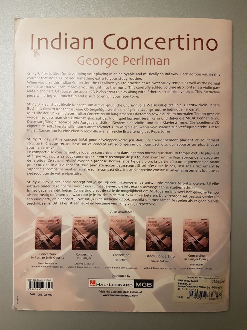 Libri: Indian Concertino + CD, Violin & Piano – Usato da Binz venduto da tarkrx 1