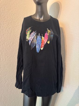 Damen Langarmshirt 100% Baumwolle Federn-Print Sommer XXL- L