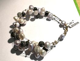 Armband mit Perlen und Achatkugeln, Edelstahl & 750 Gelbgold