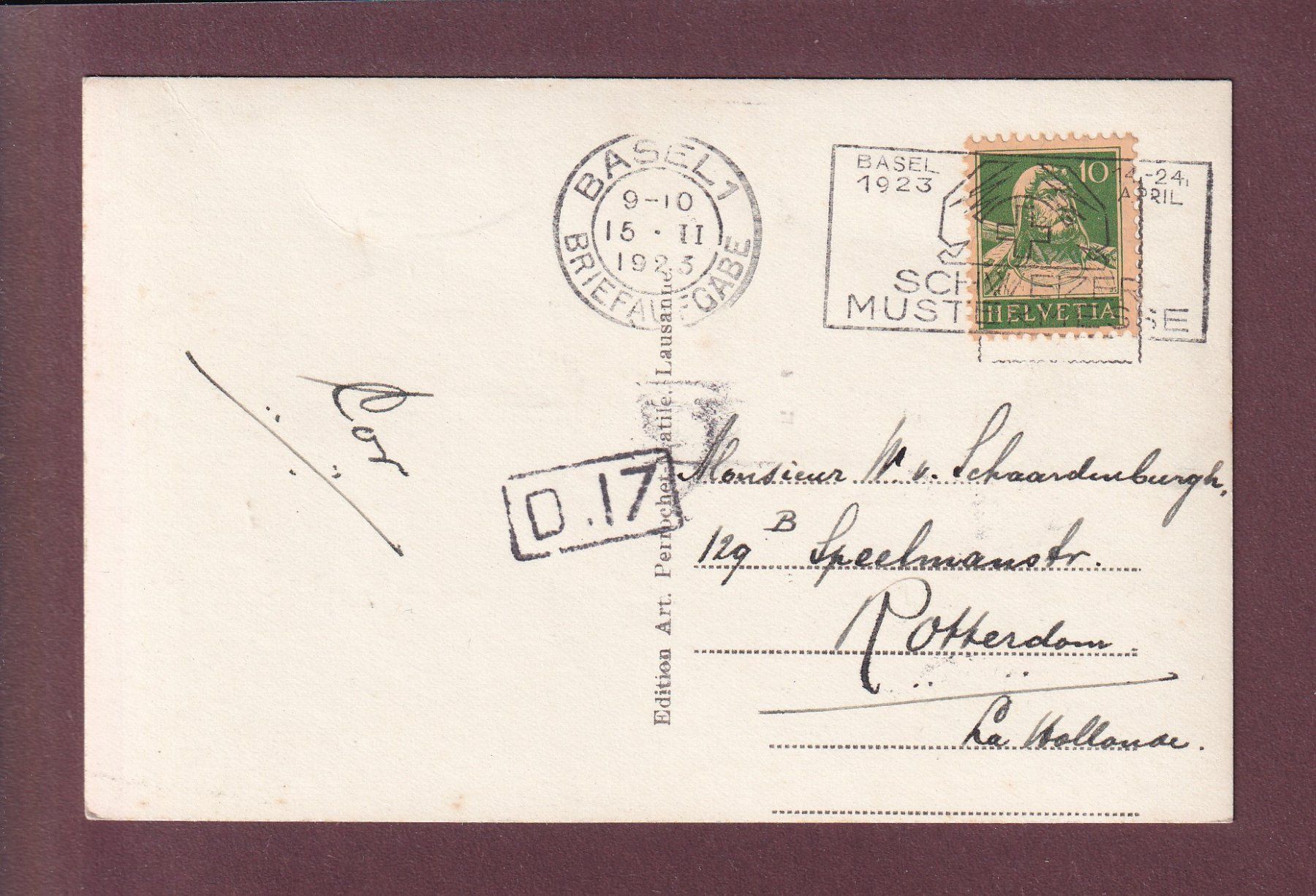 Cartoline postali: BASEL - Unter dem Münsterturm - 1923 – Usato da Pully venduto da nicecards 1
