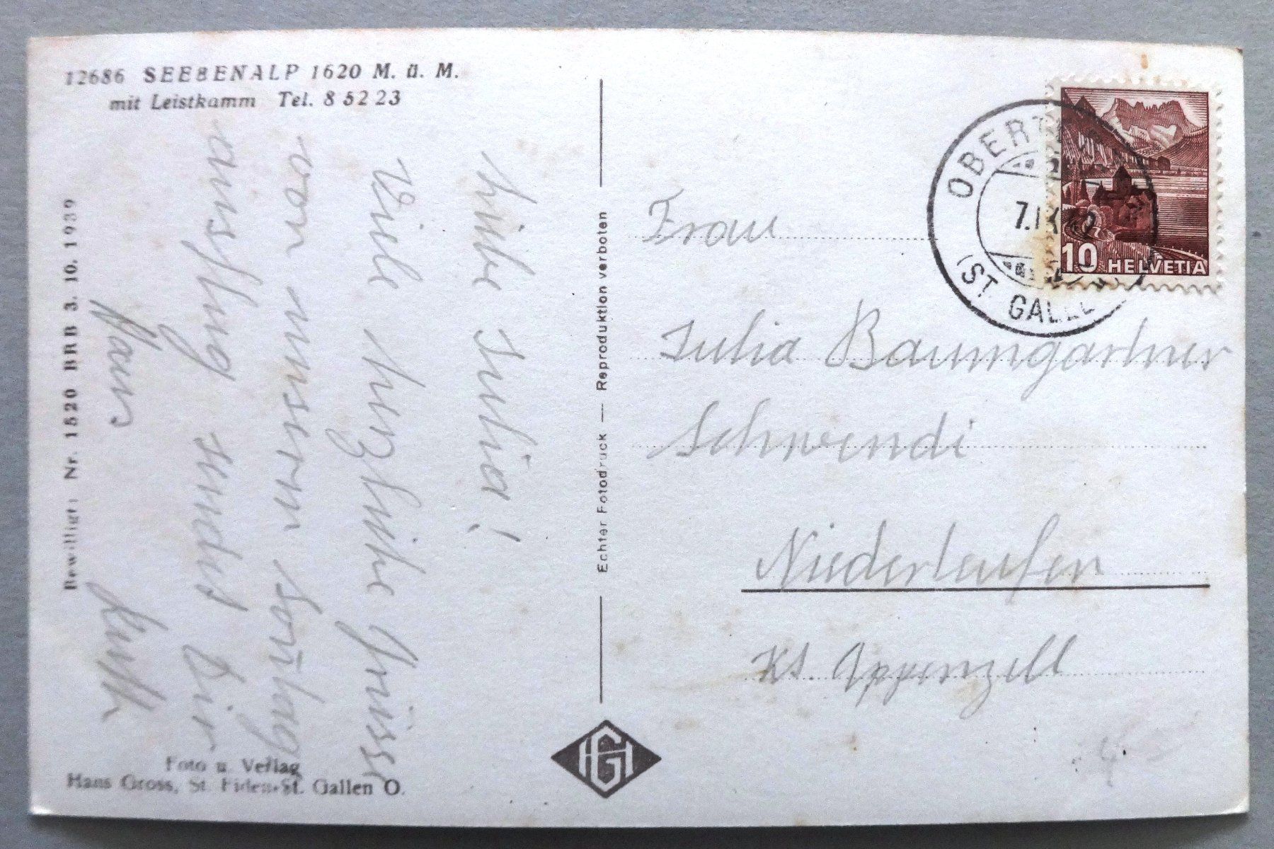 Cartoline postali: Seebenalp 1620 m ü.M. mit Leistkamm – Usato da Fétigny venduto da Billy2miny 1