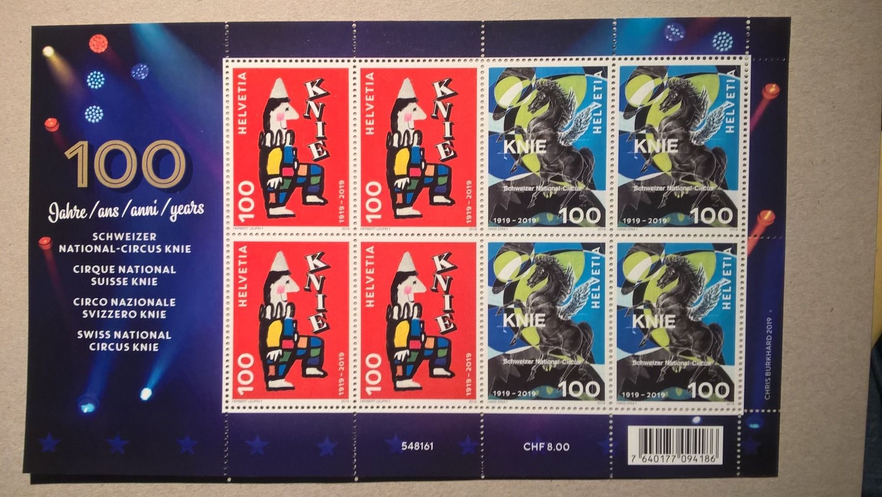 Tutti i francobolli: CH 2019 Kleinbogen 100 J. Zirkus Knie postfrisch – Nuovo (secondo la descrizione) da Liestal venduto da schnueps