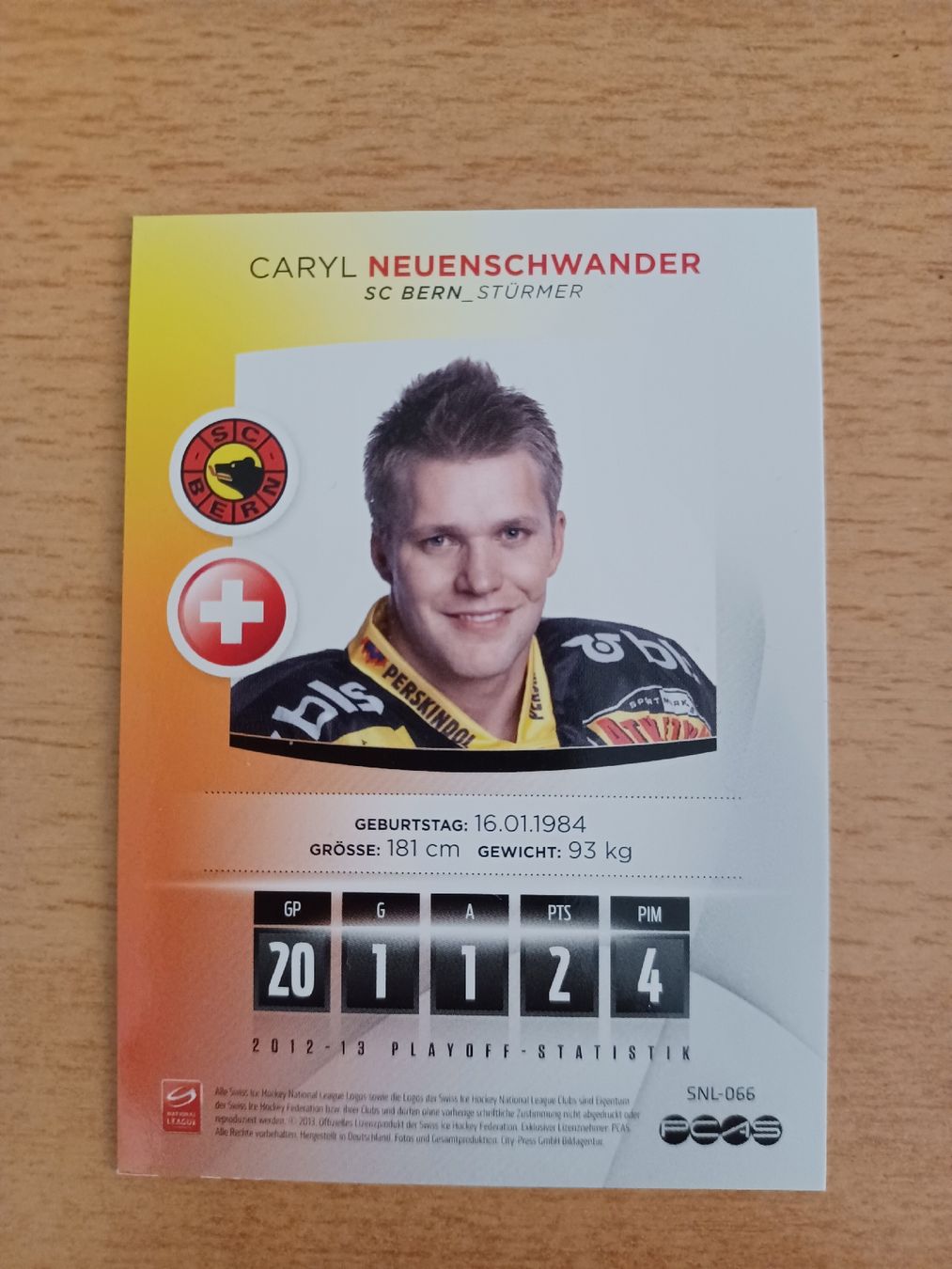 NHL Carte collezionabili: Caryl Neuenschwander / SC Bern , SCB – Usato da Worben venduto da ersa01 2