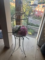Deko Vogelkaefig mit Blumenstaender Metall weiss