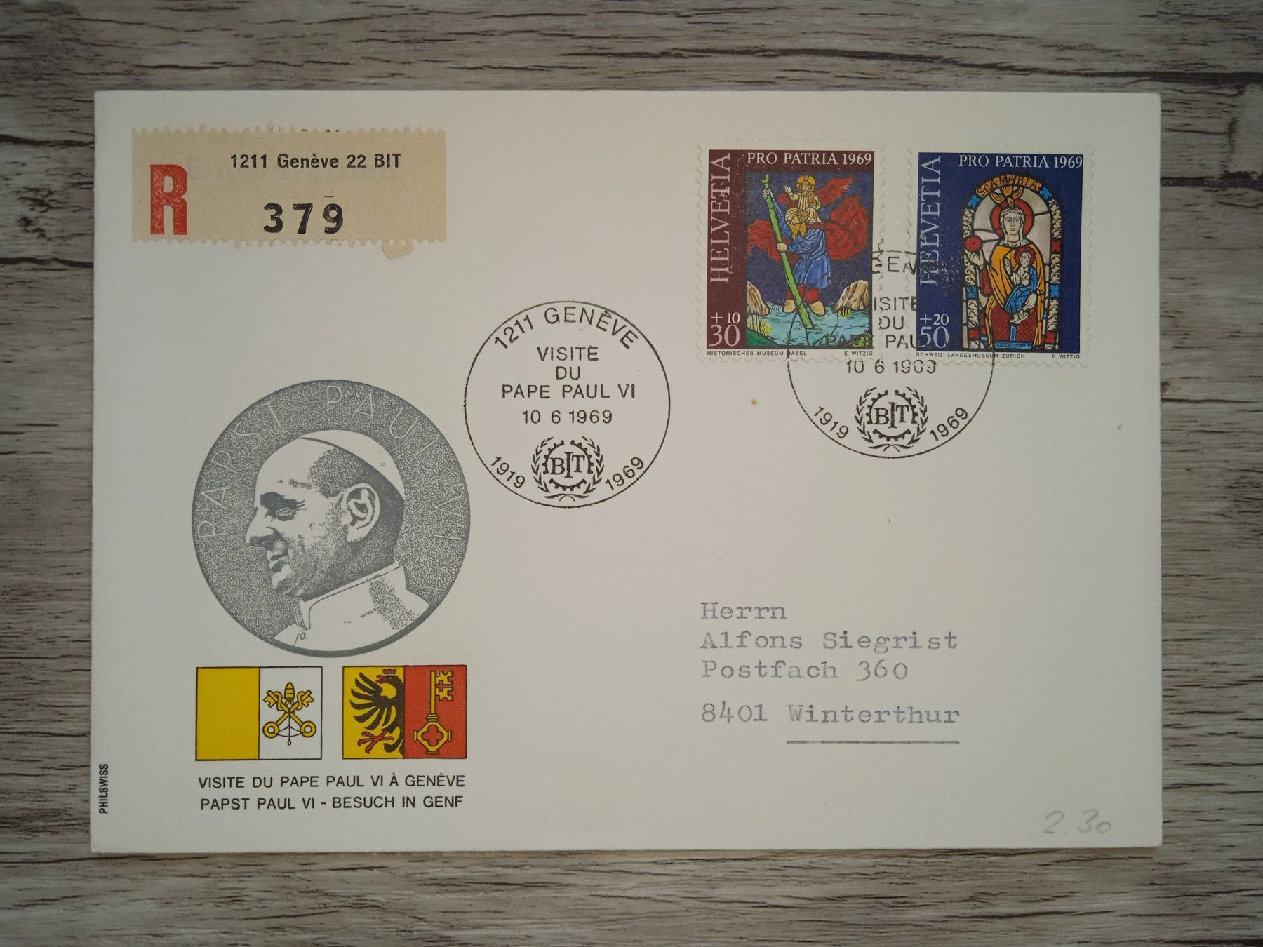 Tutti i francobolli: TR18 Enveloppe + Timbre Suisse 1969 – Usato da Cousset venduto da Patrick_Collections