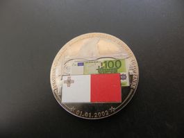 Medaille Europäische Währung Malta 100 Euro Banknote 2002