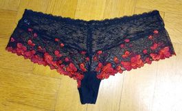 Slip tanga dentelle noir à fleurs rouges Aubade - T 44