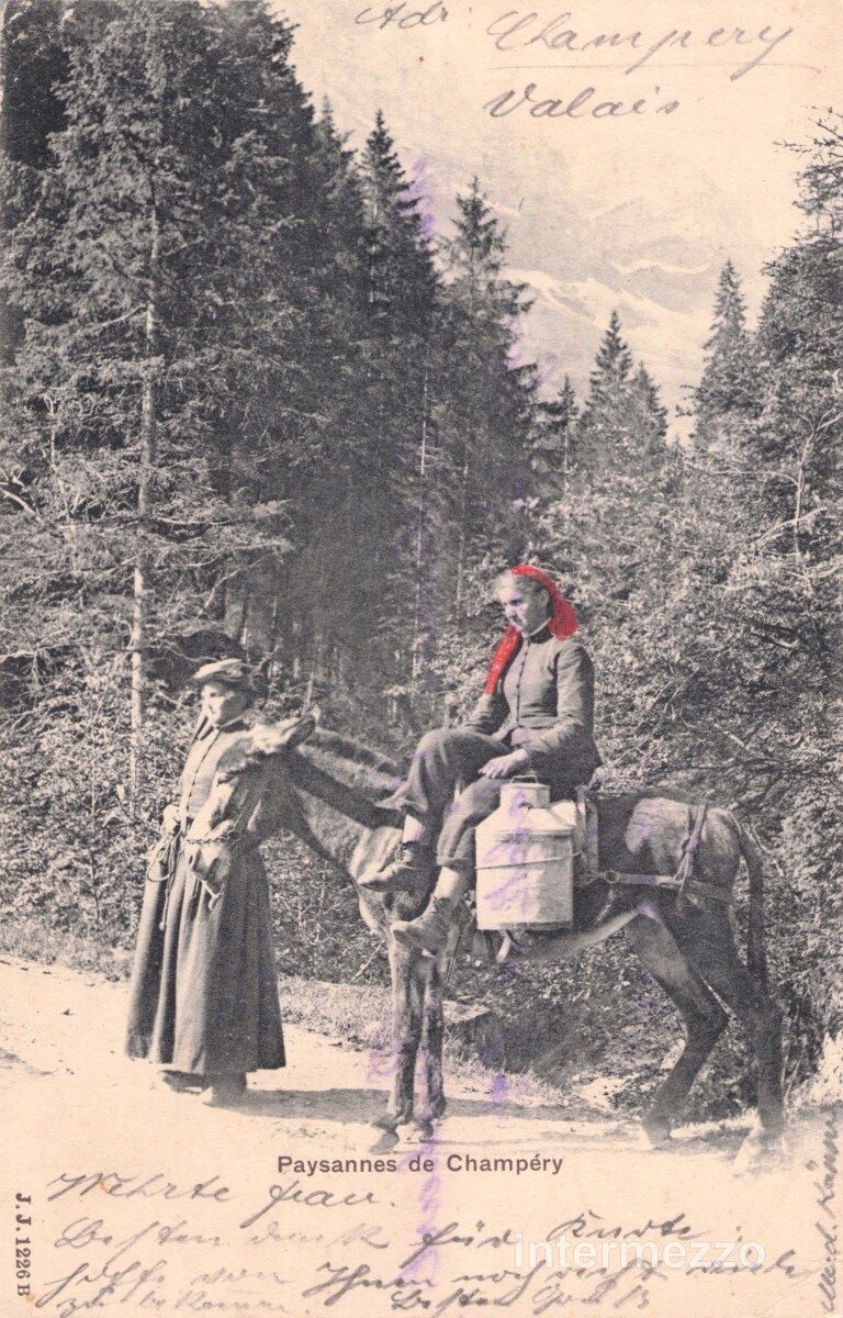 Cartoline postali: Champéry VS / 1901 Paysannes de Champéry // Pferd Milch – Usato da Basel venduto da intermezzo12