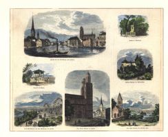 Zürich Souvenir  Holzstich um 1880