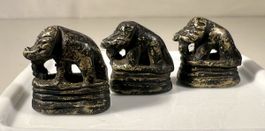 3 anciens poids à Opium Burma Bronze forme éléphant
