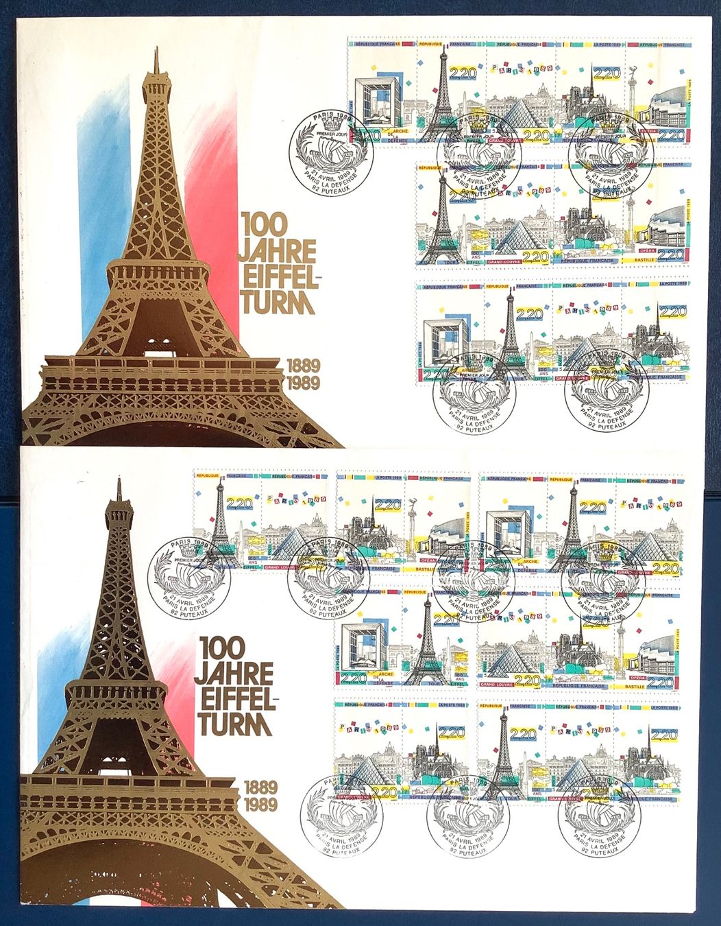 Alle Briefmarken: 1989 / 2 FDC 100 Jahre Eiffelturm Grossbriefe Div.Varianten – Neu (gemäss Beschreibung) aus Liestal von Skunk02