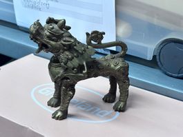 Antike chinesische Bronze Foo Dog Figur Statue Deko