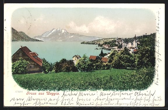Cartoline postali: Weggis, Ortsansicht mit Gewässer und Pi – Usato da Berlin venduto da bartko-reher