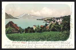 Weggis, Ortsansicht mit Gewässer und Pi