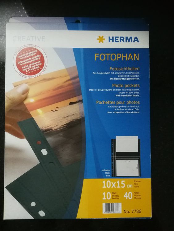 Herma 7786 Fotophan Fotosichthüllen, 10 Blatt, DIN A4, 10x15 cm quer, schwarz | Photo Lang