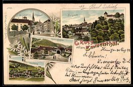 Lithographie Burgdorf, Unterstadt mit Passanten, Gesamtansic