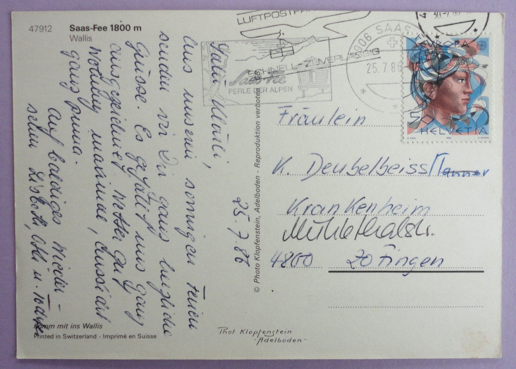 Cartoline postali: Saas-Fee 1800 m – Usato da Fétigny venduto da Billy2miny 1
