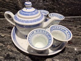Teeservice Porzellan Chinesisch Blau Weiss, 6-teilig