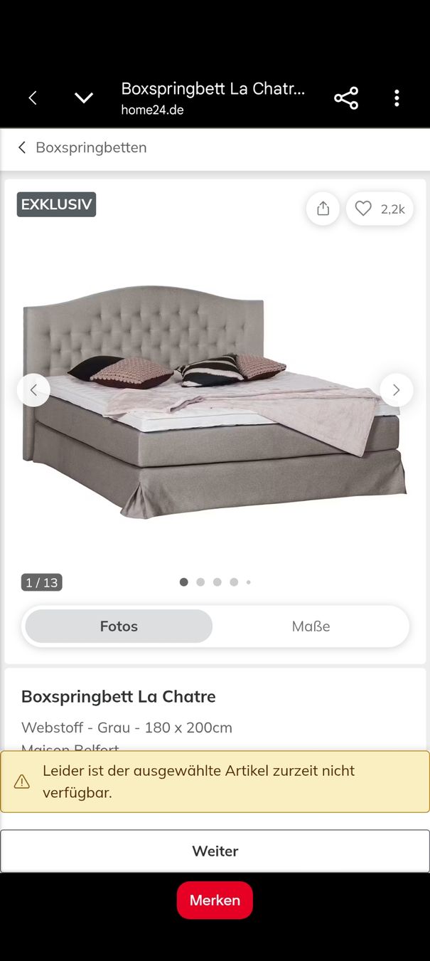 Letti: Boxspringbett "La Chatre" Grau🩶 – Usato da Baden venduto da lea_rxq9 5