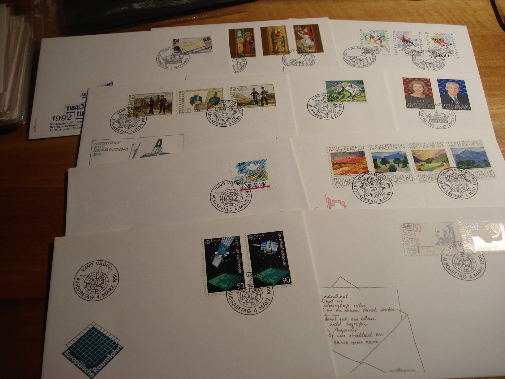 Tous les timbres: Liechtenstein, Set FDC 1991, 10 Belege – D'occasion à Niederwil AG par morostahu 1