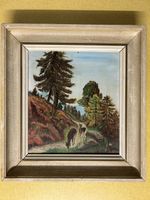 Gemälde "Hirsche im Wald"  Öl auf Holz- Signiert