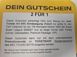 BSC Young Boys YB Gutschein 2 für 1 Ticket Rabattcode