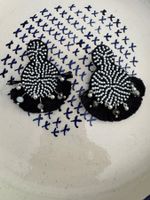 Beaded Tassel Earrings Black and White Boho Style New