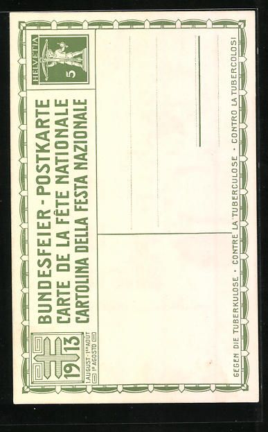 Ansichtskarten: Schweizer Bundesfeier 1913, Bauernpaar a – Gebraucht aus Berlin von bartko-reher 1