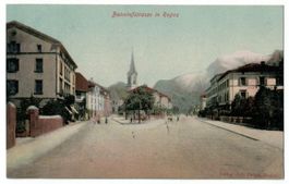 Ragaz, Bahnhofstrasse, Photokarte koloriert, gelaufen 1908
