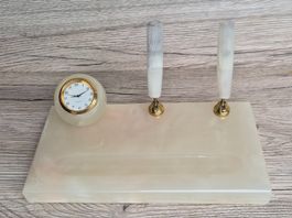 Onyx Schreibtisch Uhr Stifthalter aus den 70er Jahren